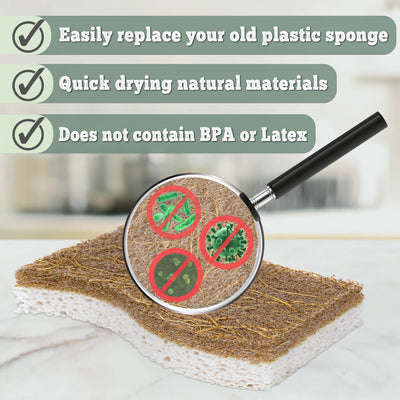 Natural Kitchen Scrub Sponges - Eco-Friendly Plant Based Coconut Sponge - 14 Pack