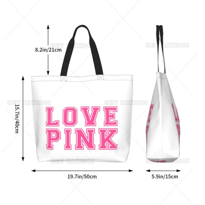 Pink Love Cartoon Women Shoulder Shopping Bag Eco Bag Large Tote Bag Fashion One Size Large Handbag Tote Bags Fashion