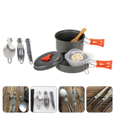 Cooking Camping Set Cookware Pot Picnic Outdoor Kit Utensil Hiking Backpacking Folding Gear Campfire Equipment Bowl