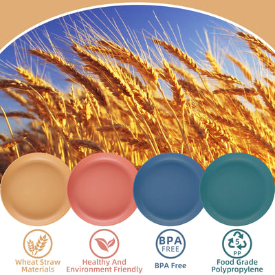 Wheat Straw Plates, 8 Pcs 9 Inch Lightweight Unbreakable Reusable Deep Dinner Plates for Microwave and Dishwasher Safe, Large Plates Set with 4 Colors for Kitchen and Outdoor Picnic