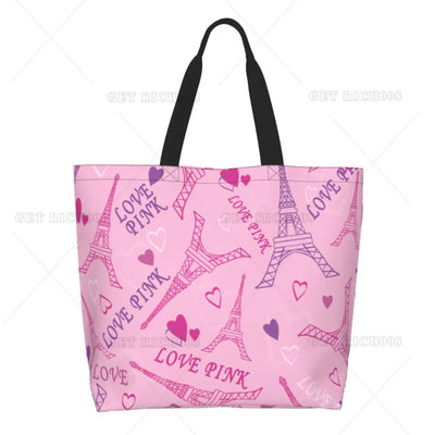 Pink Love Cartoon Women Shoulder Shopping Bag Eco Bag Large Tote Bag Fashion One Size Large Handbag Tote Bags Fashion