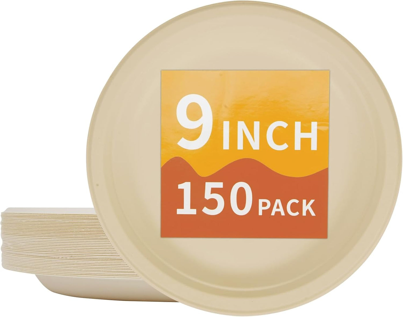 Compostable Paper Plates 9 Inch 150 Pack- 100% Biodegradable, Heavy Duty Eco-Friendly Disposable Dinner Plates for Camping，Parties, Weddings, BBQ (9" Natural Brown)