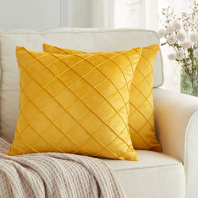 Pack of 2 Velvet Throw Pillows Sofa Decorative Throw Pillow Covers 20X20 Soft Solid Cushion Case for Bedroom Car Outdoors Yellow