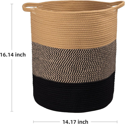 Cotton Rope Laundry Basket, 16.2X14.2 Inch, Woven Basket, Large Basket, Decorative Farmhouse Clothes Storage, Cotton Rope Organizer for Blanket Toys Towels Baby Nursery Hamper Bin with Handle