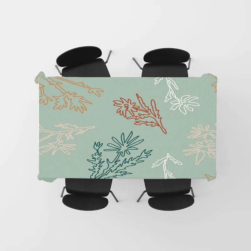 Eco-Friendly Tablecloth Featuring Artistic Floral Design for Dining Tables in Various Sizes Green Leaves Pattern Print on 100% P