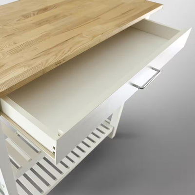 Natural White Solid Wood Counter Top 40 In. Kitchen Island Bar Station with Drawer and Shelves