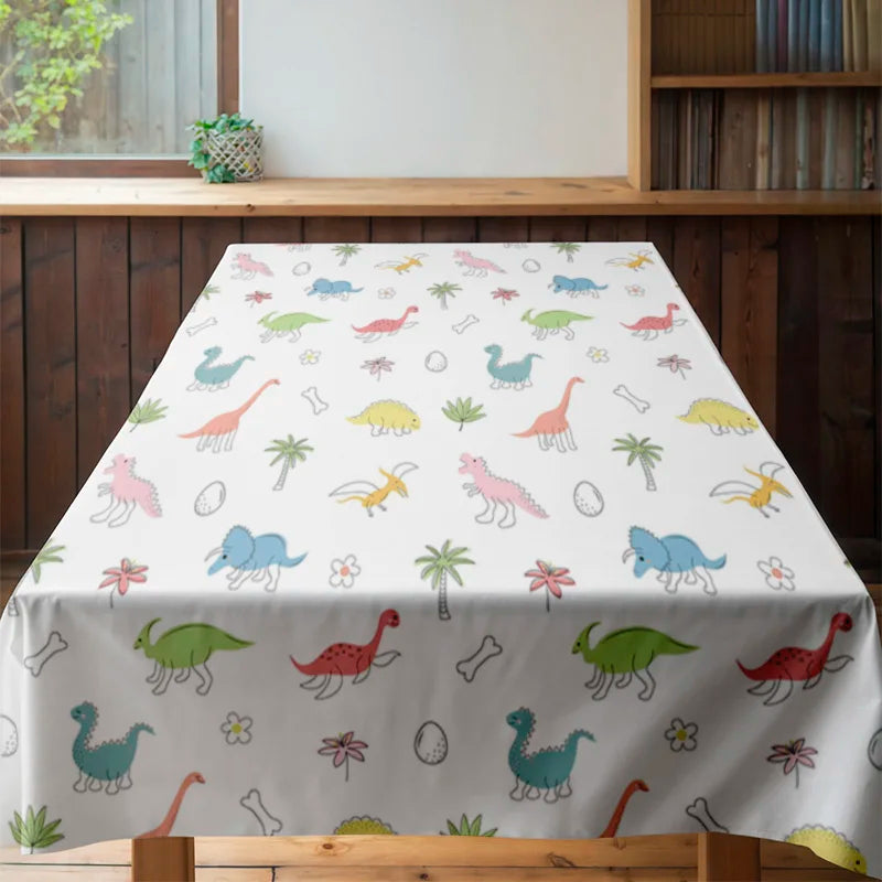 Dinosaur-Themed Tablecloth Made from Eco-Friendly Materials for Kids' Birthday Parties or Daily Use in Kitchen Decor White With