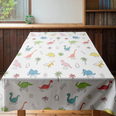 Dinosaur-Themed Tablecloth Made from Eco-Friendly Materials for Kids' Birthday Parties or Daily Use in Kitchen Decor White With