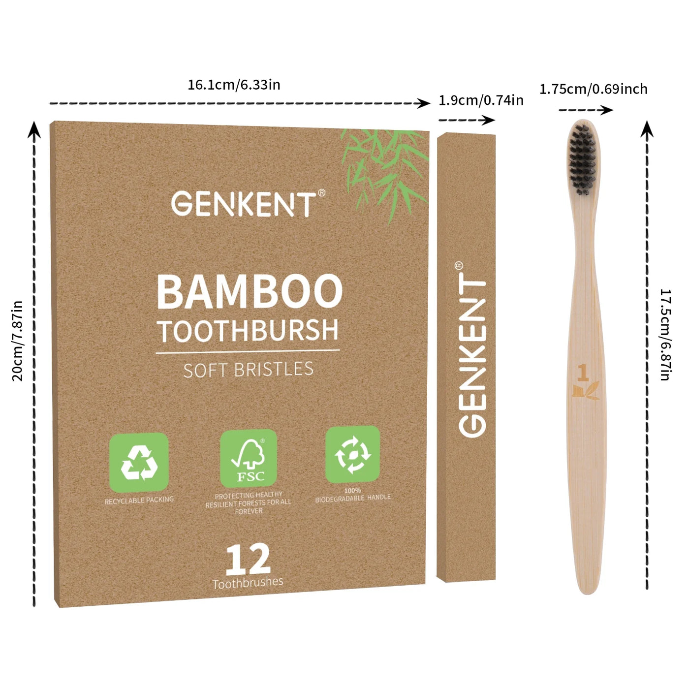 Bamboo Toothbrushes, 12 Pack BPA Free Soft Bristles Toothbrushes with Individually Wrapped, Eco-Friendly, Natural, Compostable Wooden Toothbrushes