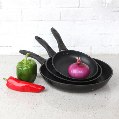 (4 Pack)  3-Piece Non-Stick Aluminum Skillet Set, Black