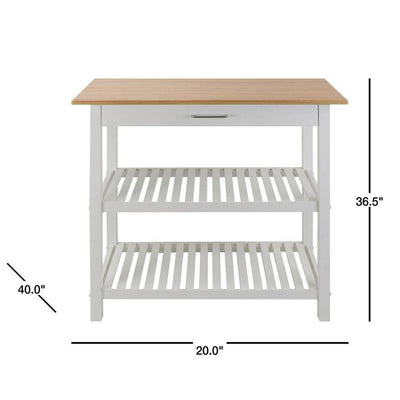 Natural White Solid Wood Counter Top 40 In. Kitchen Island Bar Station with Drawer and Shelves