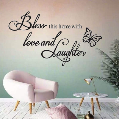 Wall Stickers for Bedroom and Living Room,Warmly for Living Room Quote- Bless This Home with Love and Laughter Art Wall Decal Hiata