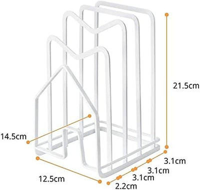 Cutting Board Rack Chopping Board Organizer Stand Holder Kitchen Countertop Pots Pan Lids Rack Organizer Flat Steel 4.92Lx5.71Wx8.46H In. White