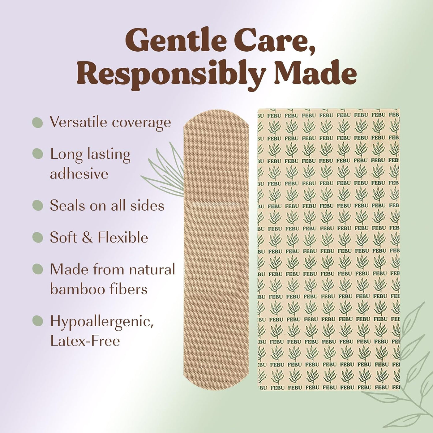 Eco-Friendly Bamboo Fabric Bandages | PFAS Free Flexible Fabric Bandages | Natural Hypoallergenic Bandage for Scrapes, Cuts & First Aid | Fully Compostable, Latex Free Bandage | 75 Count Strip