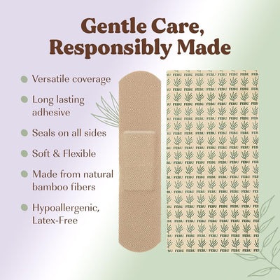 Eco-Friendly Bamboo Fabric Bandages | PFAS Free Flexible Fabric Bandages | Natural Hypoallergenic Bandage for Scrapes, Cuts & First Aid | Fully Compostable, Latex Free Bandage | 75 Count Strip