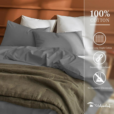 Queen Size Duvet Cover Set (3Pc), 100% Cotton 700 Thread Count, Luxury Sateen Weave Quilt Cover, Soft & Breathable Comforter Cover with Hidden Button Closure and 2 Pillow Cases -Dark Grey