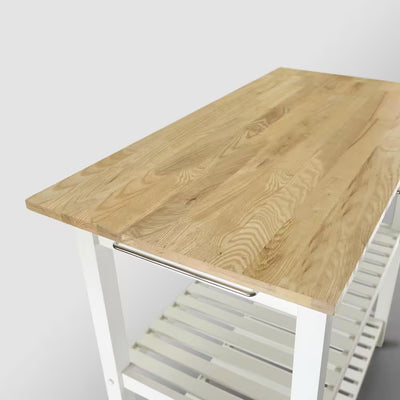 Natural White Solid Wood Counter Top 40 In. Kitchen Island Bar Station with Drawer and Shelves