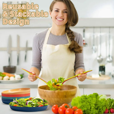 Wheat Straw Plates, 8 Pcs 9 Inch Lightweight Unbreakable Reusable Deep Dinner Plates for Microwave and Dishwasher Safe, Large Plates Set with 4 Colors for Kitchen and Outdoor Picnic