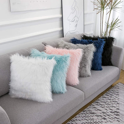 Set of 2 Pink Fluffy Pillow Covers New Luxury Series Merino Style Blush Faux Fur Decorative Throw Pillow Covers Fuzzy Cushion Case 18X18 Inch, Gift for Mom