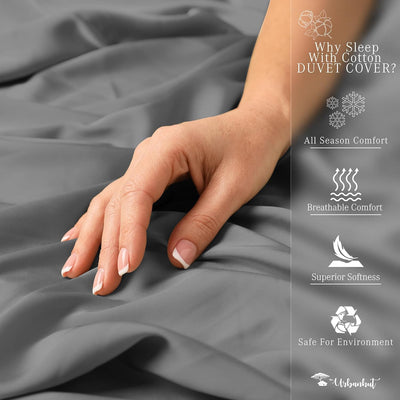 Queen Size Duvet Cover Set (3Pc), 100% Cotton 700 Thread Count, Luxury Sateen Weave Quilt Cover, Soft & Breathable Comforter Cover with Hidden Button Closure and 2 Pillow Cases -Dark Grey