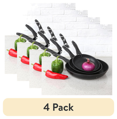 (4 Pack)  3-Piece Non-Stick Aluminum Skillet Set, Black