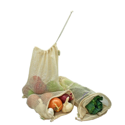 Reusable Eco Bags, Organic Cotton Mesh, Set of 6-Piece, Natural