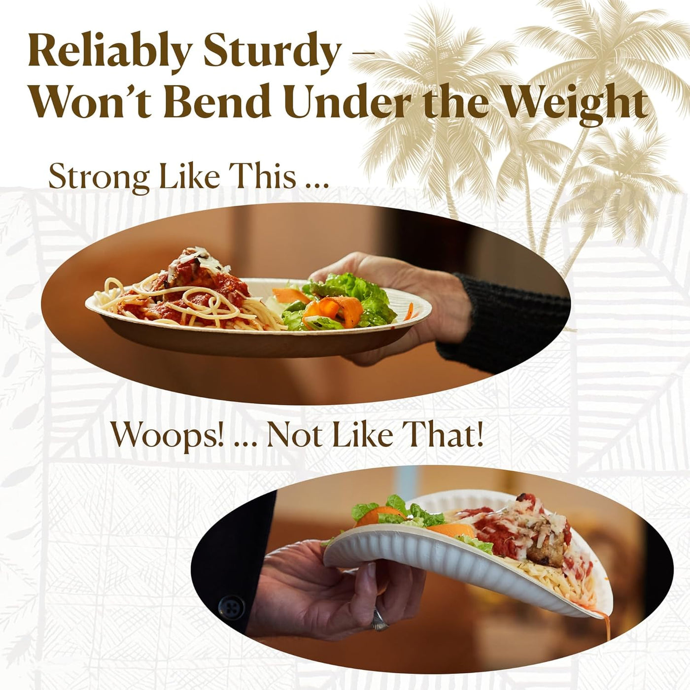 Disposable Palm Leaf Plates - 50 Pack - 10 Inch round - Compostable & Biodegradable - Heavy Duty, Eco-Friendly, Microwave Safe - like Bamboo Plates - Perfect for Events & Parties