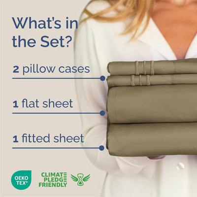 Queen Size 4 Piece Sheet Set - Comfy Breathable & Cooling Bed Sheets Set - Hotel Luxury Bedding for Women, Men, Kids & Teens - Deep Pockets, Easy Secure Fit, Soft and Wrinkle Free - Oeko-Tex - Khaki