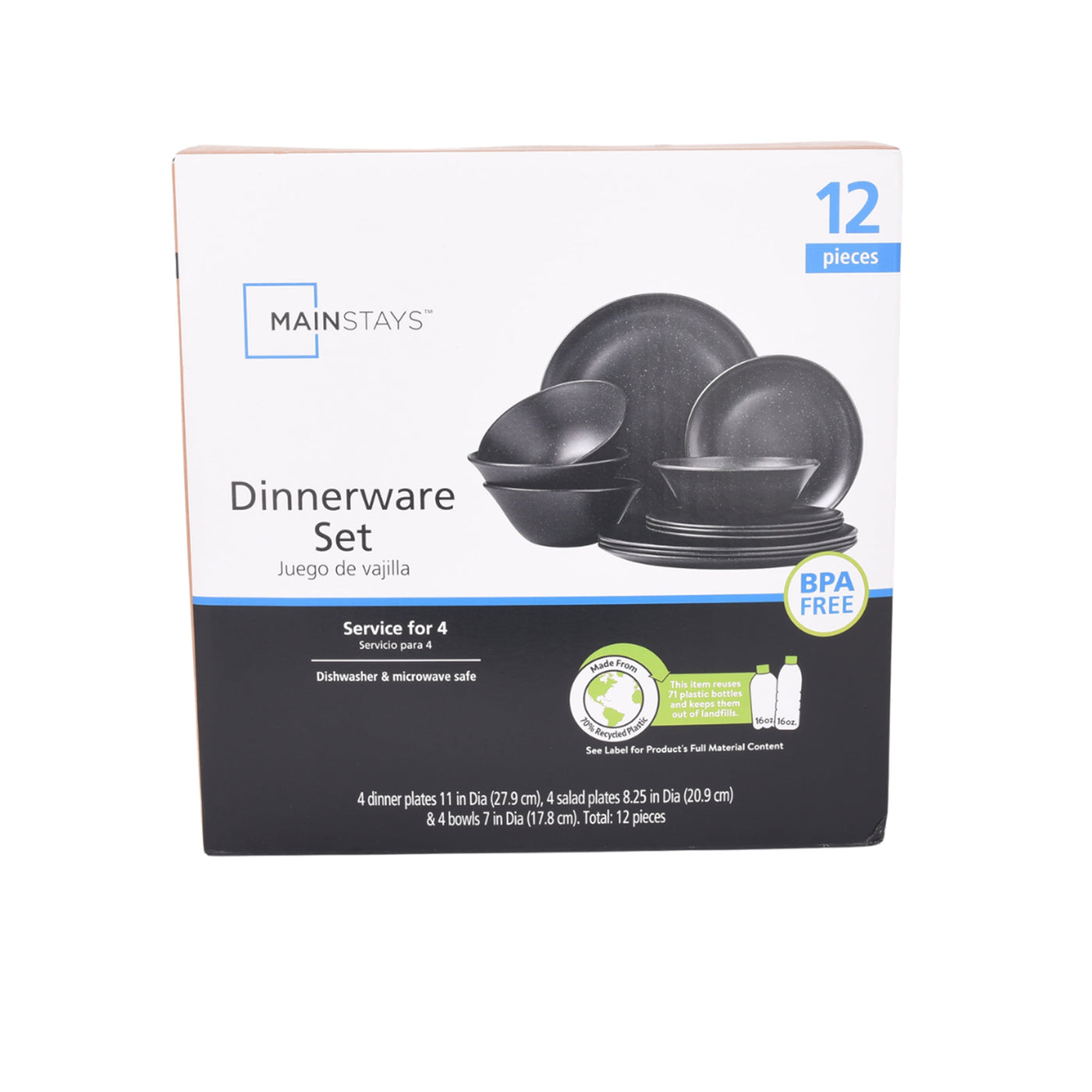 12-Piece Eco-Friendly Dinnerware Set, Black