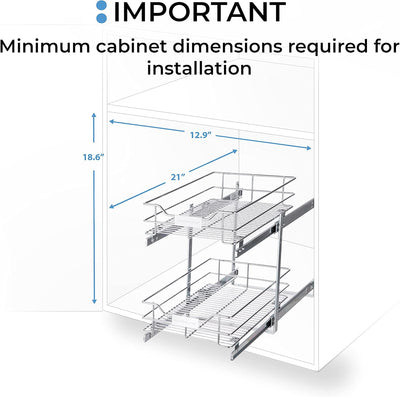 Pull Out Kitchen Cabinet Organizer with Two Tiers of Storage, 11” W X 20” D
