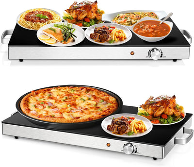 Elevate Your Gatherings with Our Electric Food Warmer – 2 Pack of 22''x15'' Buffet Warmers with Adjustable Temperature Control and Tempered Glass Surface for Perfectly Served Dishes
