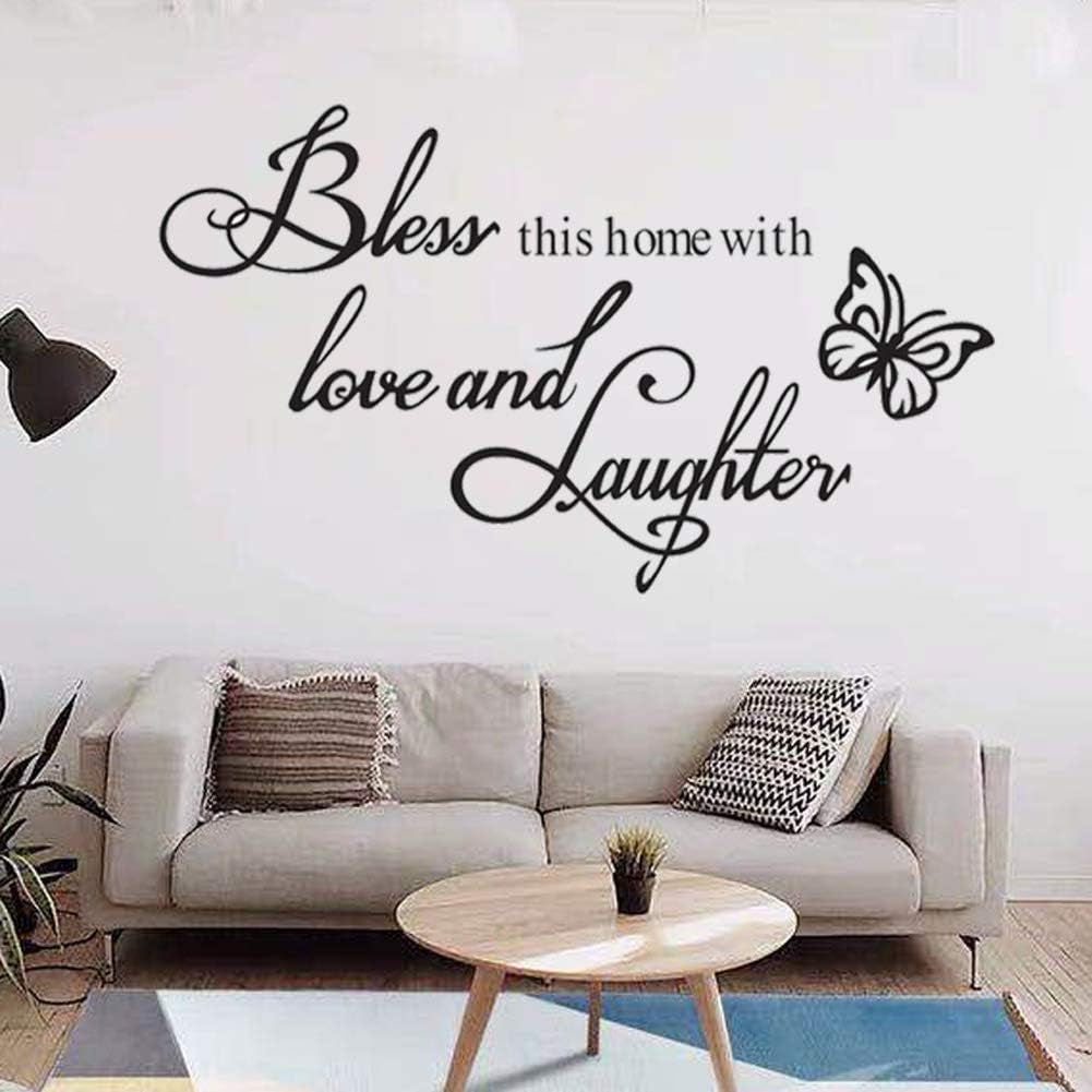 Wall Stickers for Bedroom and Living Room,Warmly for Living Room Quote- Bless This Home with Love and Laughter Art Wall Decal Hiata
