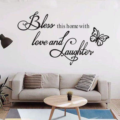 Wall Stickers for Bedroom and Living Room,Warmly for Living Room Quote- Bless This Home with Love and Laughter Art Wall Decal Hiata