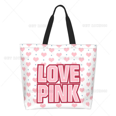 Pink Love Cartoon Women Shoulder Shopping Bag Eco Bag Large Tote Bag Fashion One Size Large Handbag Tote Bags Fashion