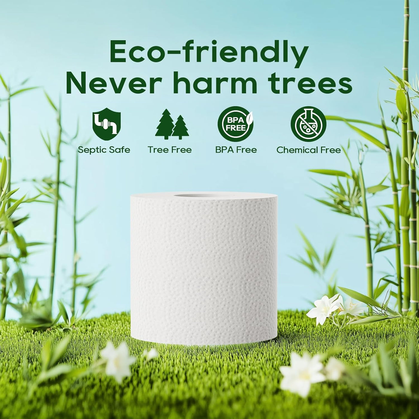 Bamboo Toilet Paper, Septic Safe Toilet Tissue, 24 Double Rolls, 320 Sheets per Roll, Tree Free, Non Toxic, 2 Ply, Soft and Absorbent, Eco Friendly Dye-Free Paper