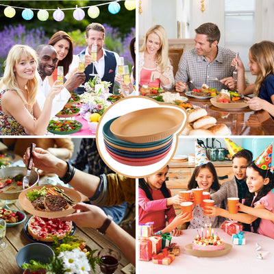 Wheat Straw Plates, 8 Pcs 9 Inch Lightweight Unbreakable Reusable Deep Dinner Plates for Microwave and Dishwasher Safe, Large Plates Set with 4 Colors for Kitchen and Outdoor Picnic