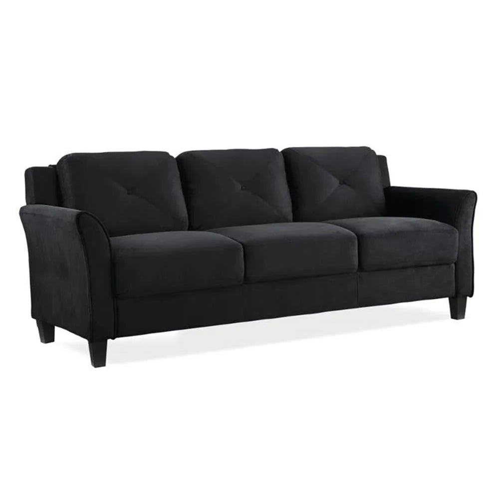 2 Piece Living Room Set with Solid Wood Sofa and Loveseat in Black