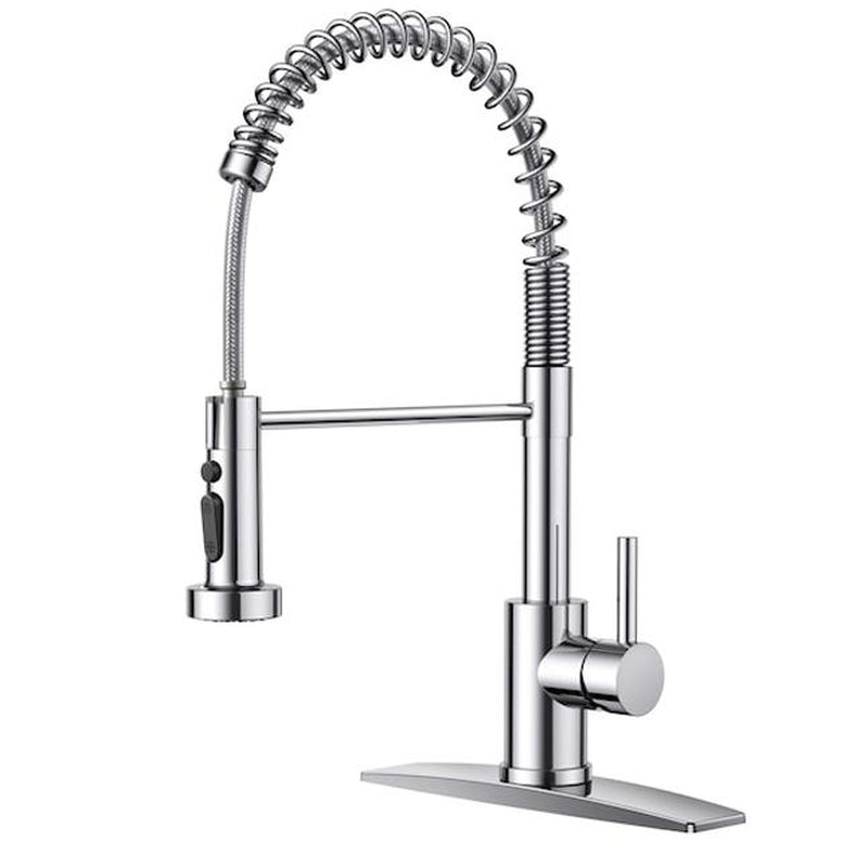FORIOUS Kitchen Faucet with Pull down Sprayer 2 Modes Single Handle High Arc Stainless Steel Kitchen Sink Faucet for Farmhouse RV Laundry Utility Room