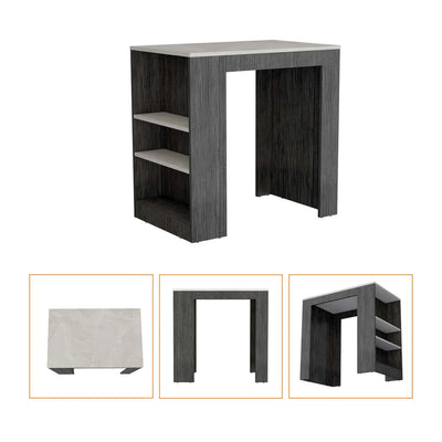 Harlan Kitchen Island, Counter Height Table Top with 3-Side Shelf