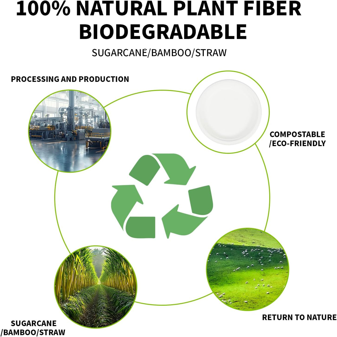 Compostable Paper Plates 9 Inch 150 Pack- 100% Biodegradable, Heavy Duty Eco-Friendly Disposable Dinner Plates for Camping，Parties, Weddings, BBQ (9" Natural Brown)