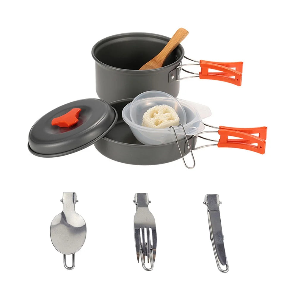 Cooking Camping Set Cookware Pot Picnic Outdoor Kit Utensil Hiking Backpacking Folding Gear Campfire Equipment Bowl