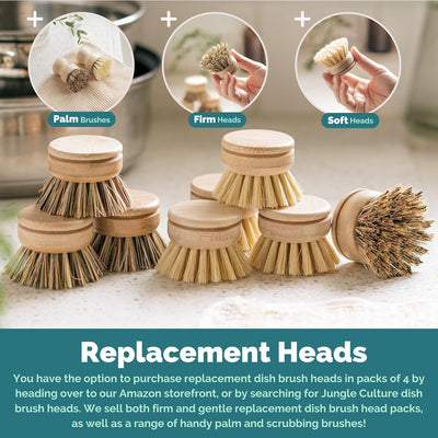 ® 6 Piece Natural Dish Brushes for Washing up • Eco Dish Brush Kitchen Cleaning Set • Plant Based Coconut Scrubbers • Bottle/Pot Brush & Eco Friendly Scourer Sponge for Pans & Dishes