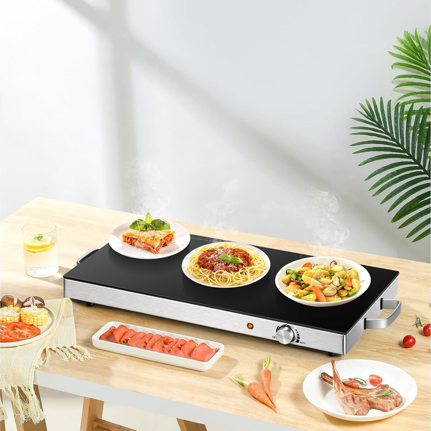 Elevate Your Gatherings with Our Electric Food Warmer – 2 Pack of 22''x15'' Buffet Warmers with Adjustable Temperature Control and Tempered Glass Surface for Perfectly Served Dishes