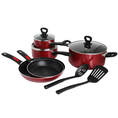Get a Grip 10-Pc Non-Stick Cookware Set Red Durable Kitchen Essentials