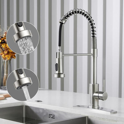 FORIOUS Kitchen Faucet with Pull down Sprayer 2 Modes Single Handle High Arc Stainless Steel Kitchen Sink Faucet for Farmhouse RV Laundry Utility Room