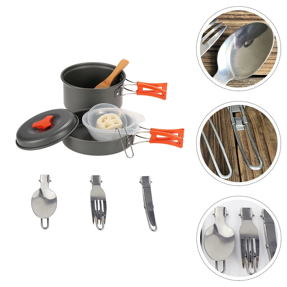 Cooking Camping Set Cookware Pot Picnic Outdoor Kit Utensil Hiking Backpacking Folding Gear Campfire Equipment Bowl