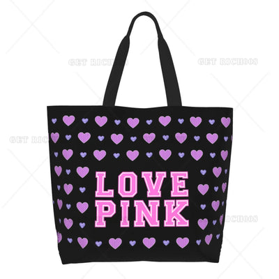 Pink Love Cartoon Women Shoulder Shopping Bag Eco Bag Large Tote Bag Fashion One Size Large Handbag Tote Bags Fashion