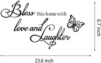 Wall Stickers for Bedroom and Living Room,Warmly for Living Room Quote- Bless This Home with Love and Laughter Art Wall Decal Hiata