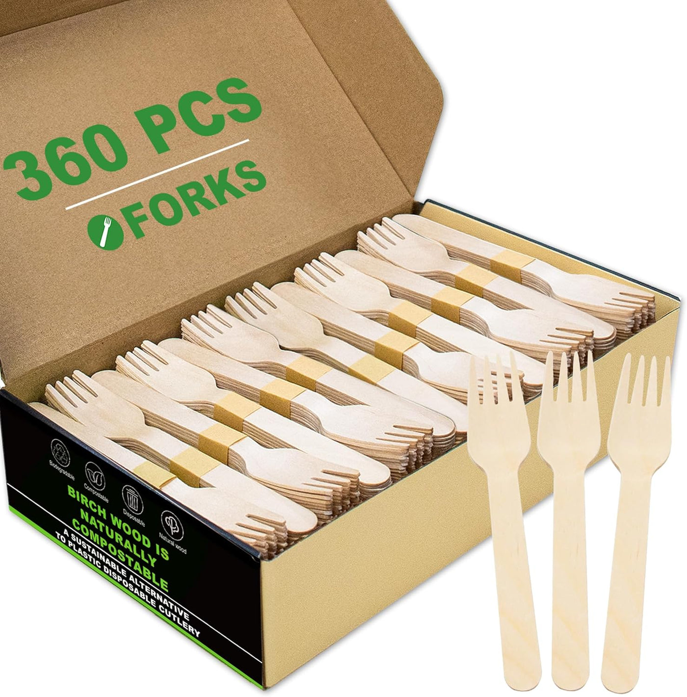 Disposale Biodegradable Wooden Forks – 360 Count Eco-Friendly Compostable Utensils