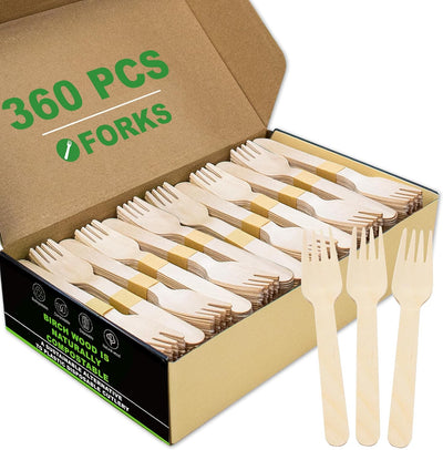 Disposale Biodegradable Wooden Forks – 360 Count Eco-Friendly Compostable Utensils